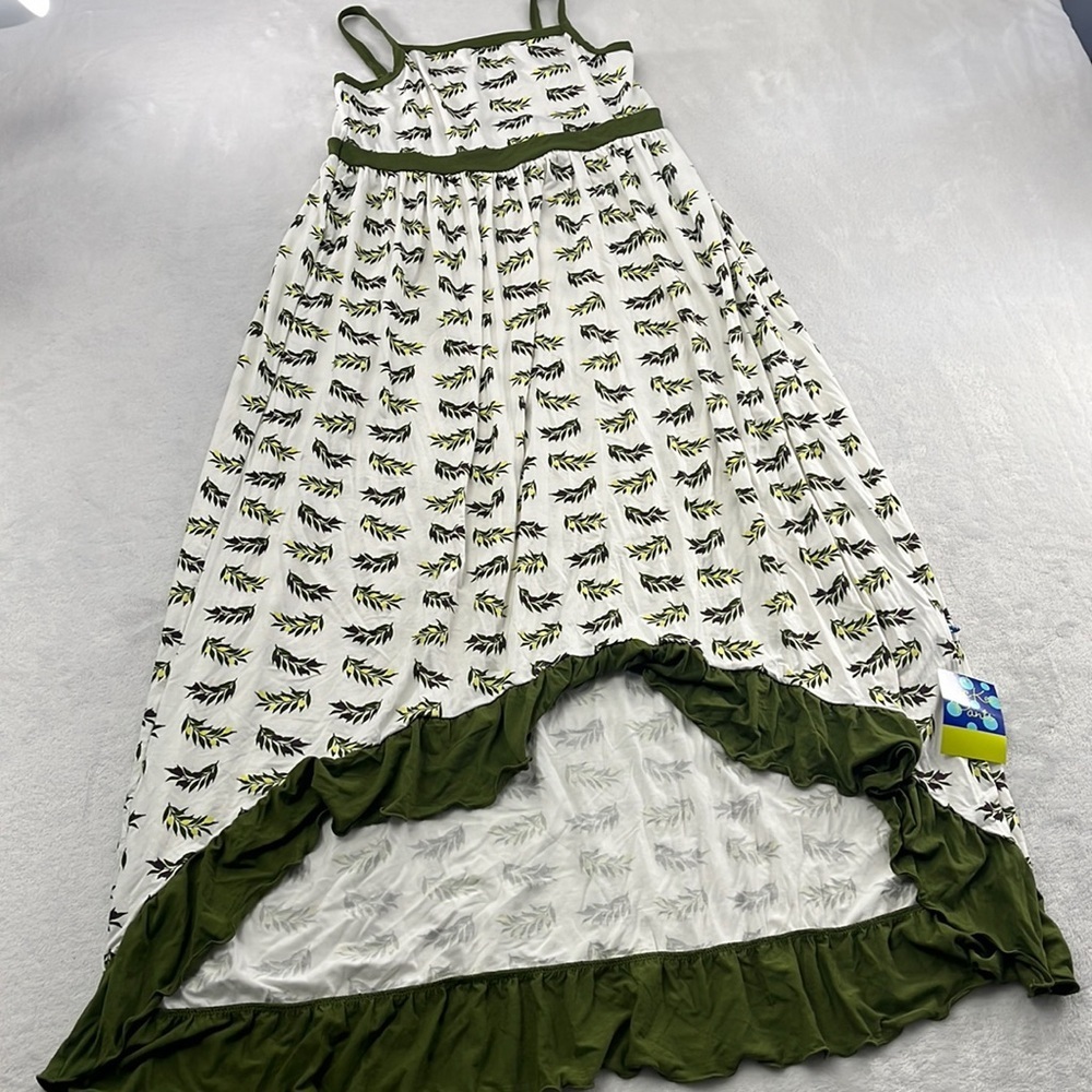 NEW Kickee Pants 14/16 Bamboo XL‎ Hi Low Maxi Ruffle Natural Olive Branch Dress